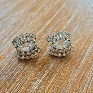 Elegant Silver Crystal Earrings Vintage Clip On